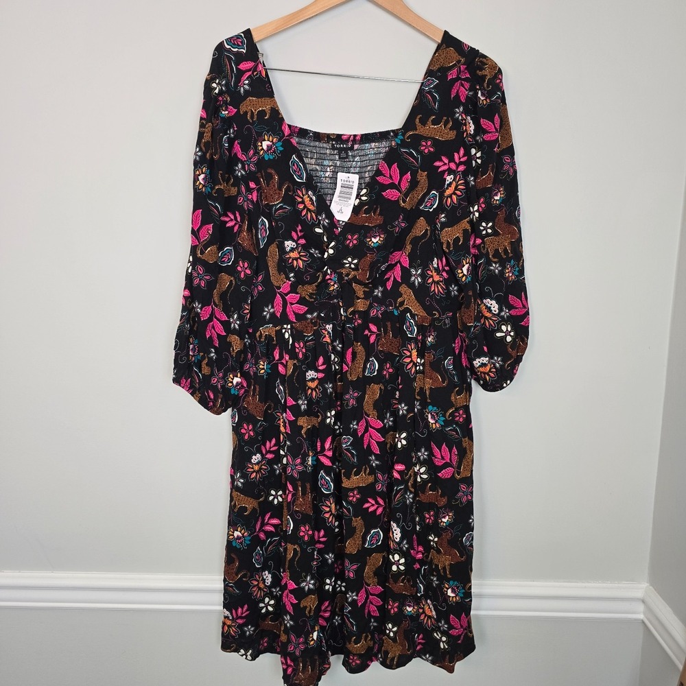 NWT‎ Torrid Leopard Floral Twist Front Mini Dress 2X 18-20 Boho Festival Pockets - Picture 2 of 12